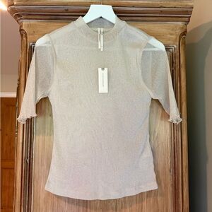 NWT By Anthropologie Lurex Mesh Short-Sleeve Mock-Neck Top size M